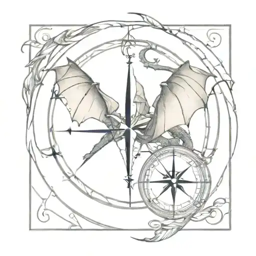 Dragon Wrapped Around A Compass Rose Intertwined Within