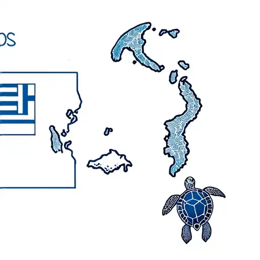 Map Of The Island Of Kos With Sea Turtle And Greek Flag