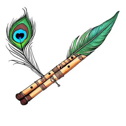 Indian Bansuri With Peacock Feather