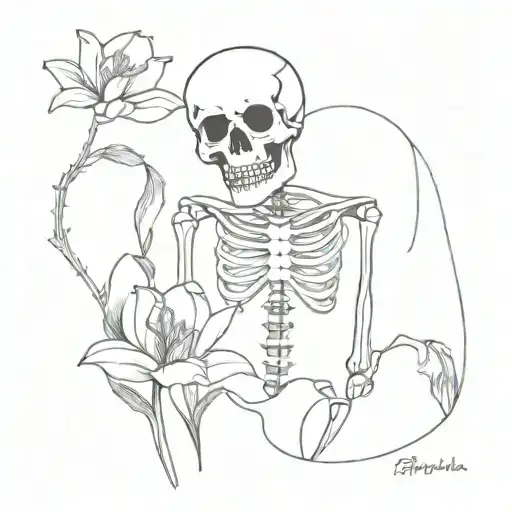 Skeleton With Tulips Coming Out Of Crevices