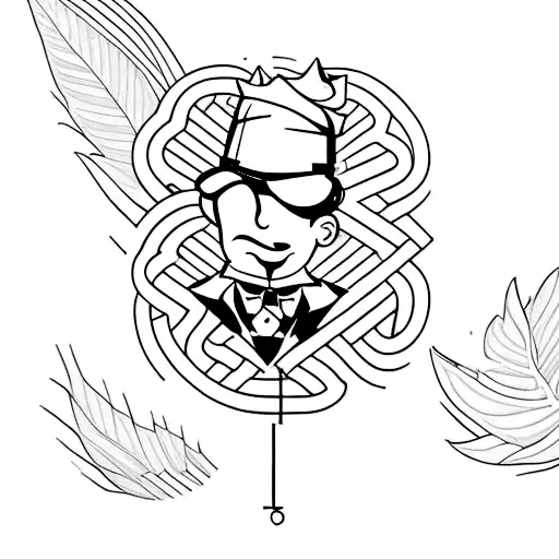 A Minimalist Tattoo Of A Gangster Holding A Joint And Playing A Video Game