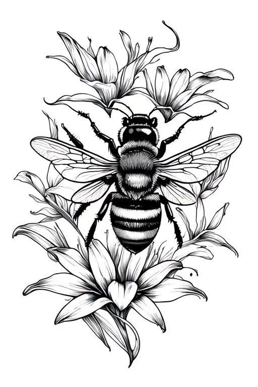 Bee With A Lilies Intertwined