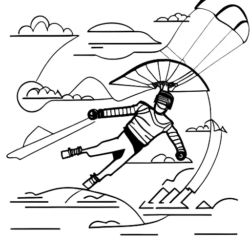 A Paraglider Gliding Over A Mountain Lake With A Trail Runner Below