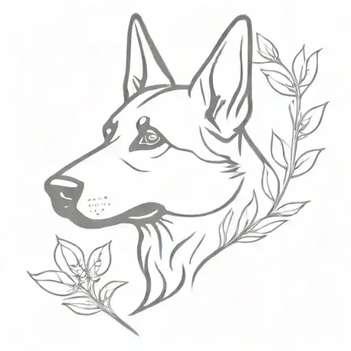 Female German Shepherd With Plants Growing