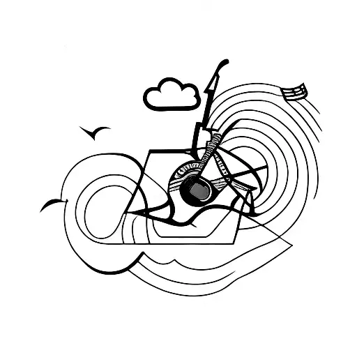 A Minimalist Tattoo Of A Guitar With A Plane Flying Around It