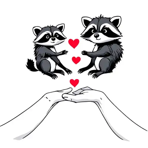 Two Raccoon Hand One Older Holding The Youngest And A Heart On The Little Ones Palm