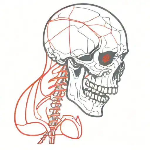 Skeleton With Red Neon Outline On One Side