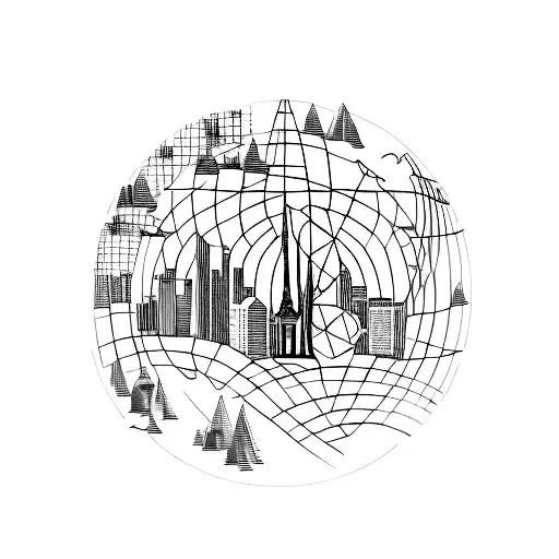 A Minimalist Tattoo Of A Vinyl Record With Landmarks From Different Countries Forming The Grooves