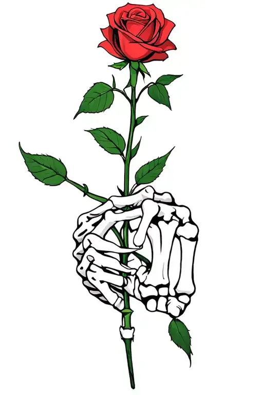 Skeleton Hand Hold Rose No Shading