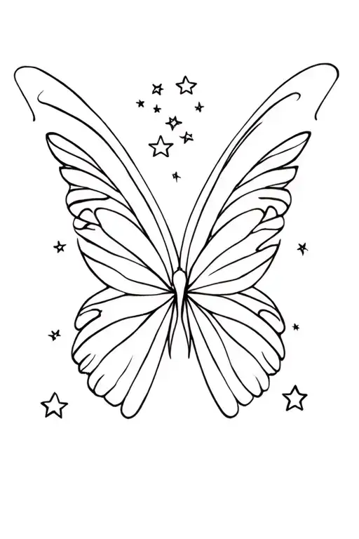Butterfly Wings With Fairy And Stars Coming