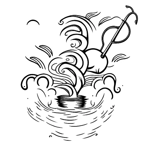 Heart With Fishing Hook And Palm Tree