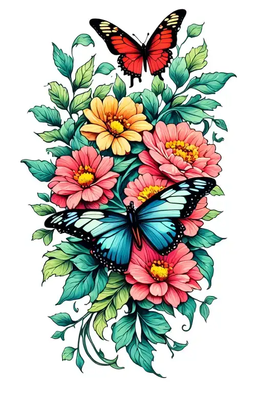 Butterflies Flowers Hearts Vine Intertwined
