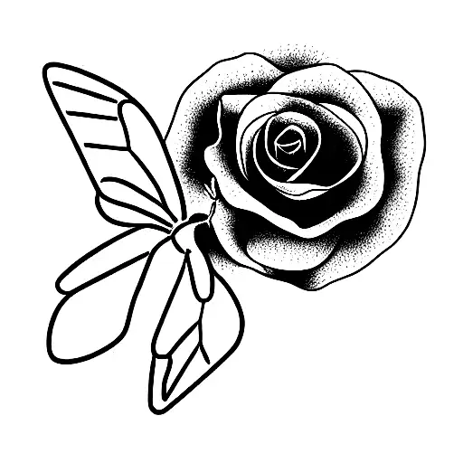 Line Rose With Stem And Butterfly