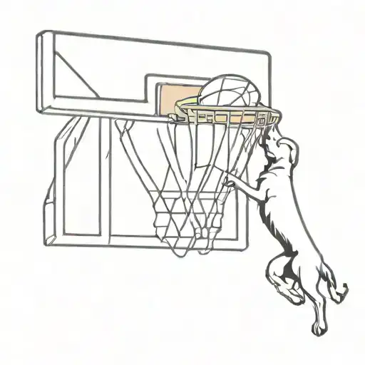 A Minimalist Basketball Hoop With A Sketch Of A Dog Dunking A Basketball