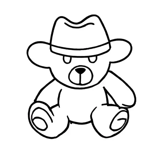 Fine Line Tattoo Of A Stamp Of A Teddy Bear With A Cowboy Hat