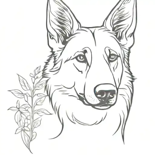 Female German Shepherd With Plants Growing