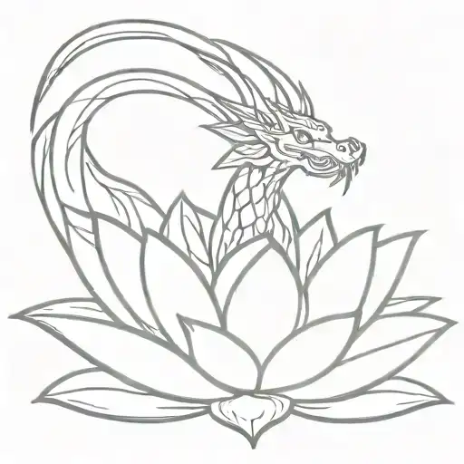 Dragon Emerging From A Lotus Flower Growing Amidst