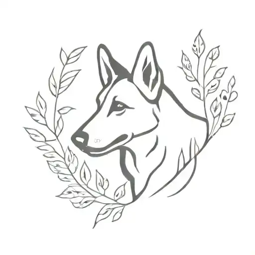 Female German Shepherd Silhouette With Plants Growing