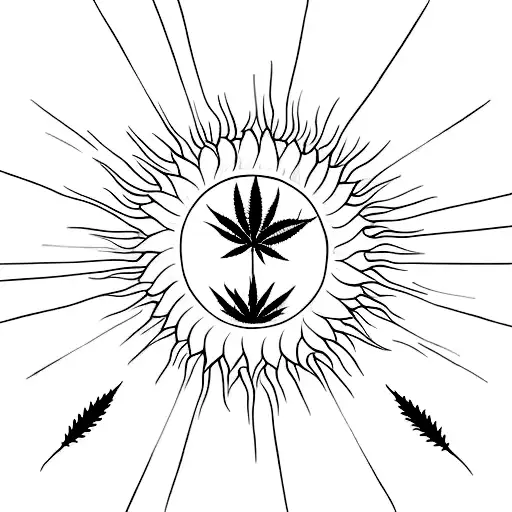 A Minimalist Tattoo Of The Winnipeg Skyline With A Marijuana Leaf As The Sun