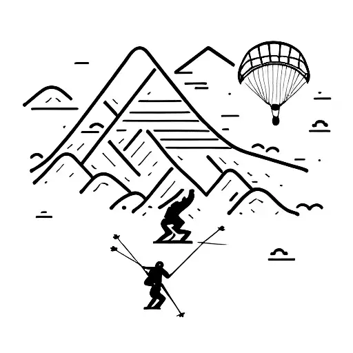 Skier Down A Mountain With A Paraglider Overhead