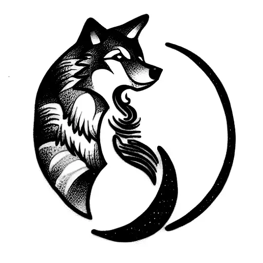 Wolf With A Moon And Flowers
