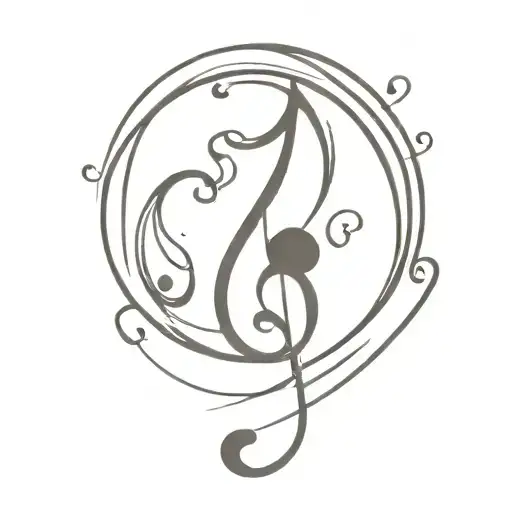 A Minimalist Tattoo Design Of A Music Note Intertwined With A Cat Silhouette
