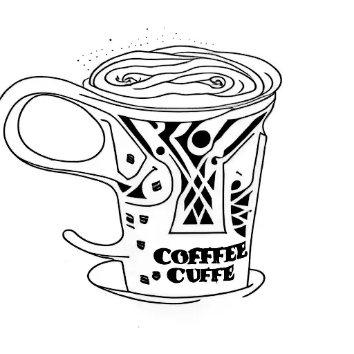 A Minimalist Tattoo Of A Coffee Cup With A Thin Lizzy Album Cover As The Coffee Stain