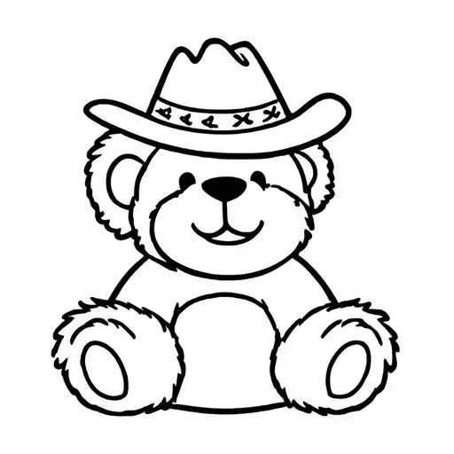 A Stamp Of A Happy Cute Teddy Bear With A Cowboy Hat Sitting