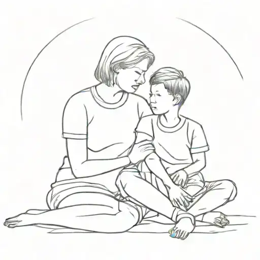 Mom And Son Sitting Together Representing