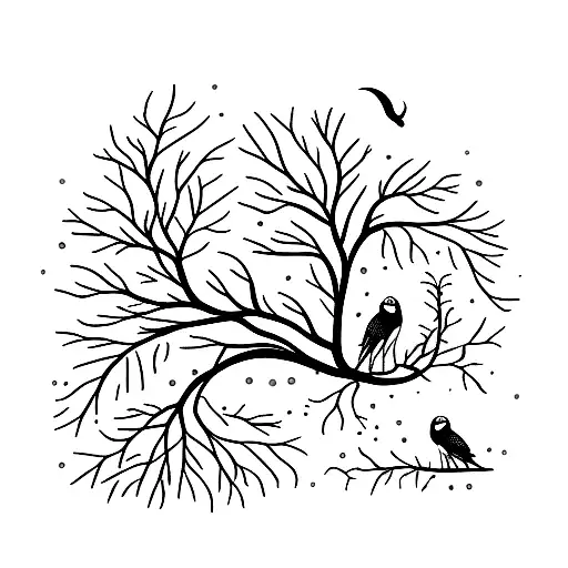 Design Of A Tree Branch With Animals And Vegetation