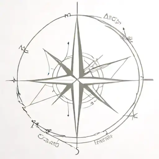 A Minimalist Tattoo Of A Compass Rose With Coordinates Pointing To Scotland And Indonesia