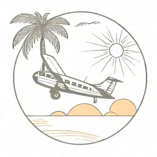 A Vintage Airplane Flying Over A Tropical Beach At Sunset