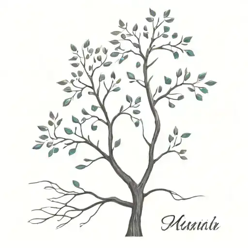 A Minimalist Tree Design Incorporating The Names Elisa And Narin Subtly Within The Branches