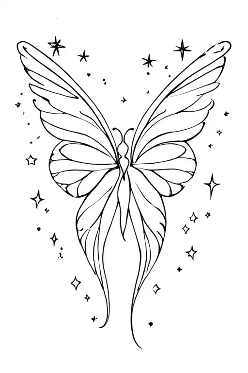 Butterfly Wings With Fairy And Stars Coming