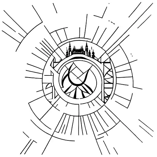 A Minimalist Tattoo Of A Prague Skyline With A Hidden Esoteric Symbol Within It