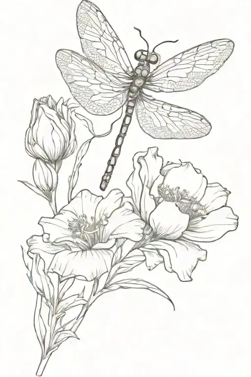 Dragonfly With Gladiolus & Poppy Flower