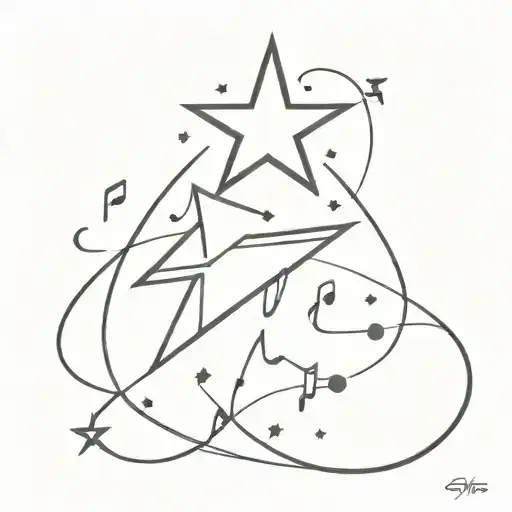 A Minimalist Tattoo Of A Shining Star Made Of Musical Notes