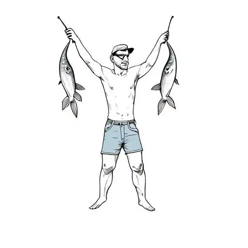 A Man Holding Up Two Fish On A Boat