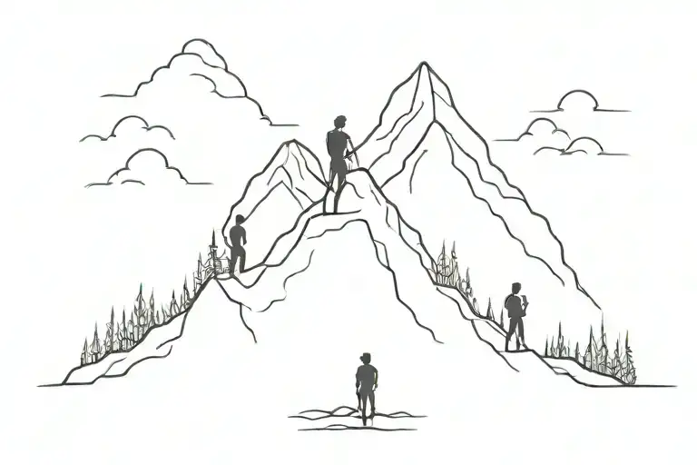 Mountain With Three Persons Stanging Front View