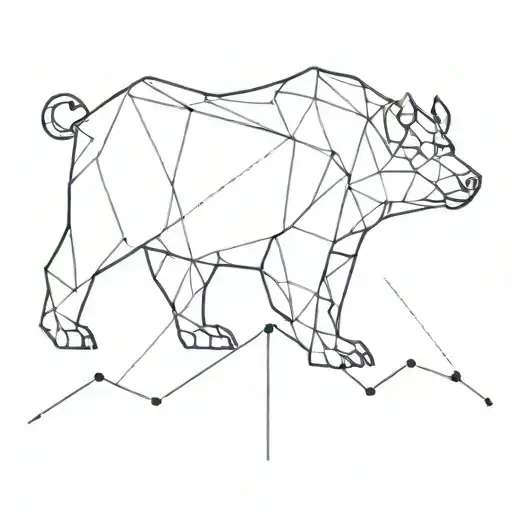 A Minimalist Geometric Design Of A Bear And Bull Facing Off In A Stock Market Graph