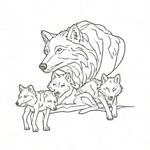 Contour Wolf And Three Pups
