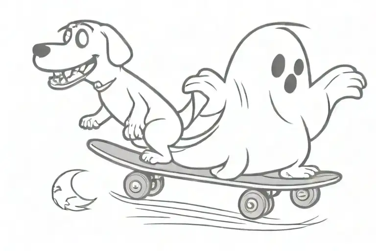 Cartoon Ghost Riding Skateboard Walking Ghost Dog