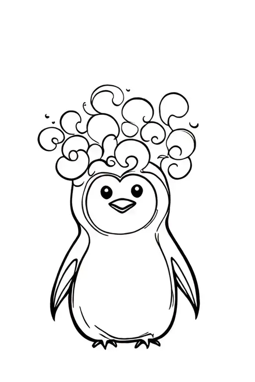 A Minimalistic Happy Penguin With A Head Full Of Curls