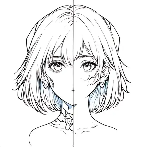 Anime Girl Split Face Design Angel And Demon