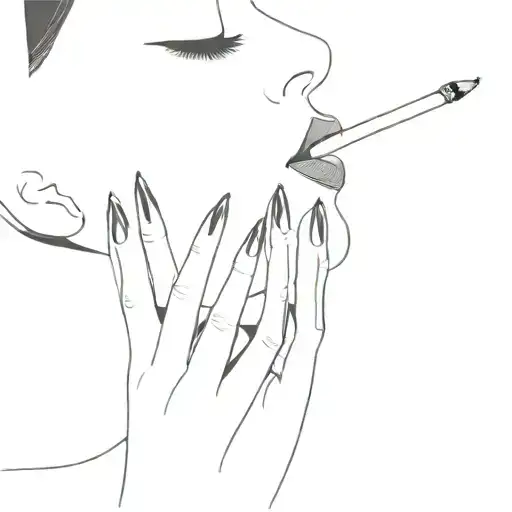 Woman Smoking With Long Lashes Pointy Nails Black White Only