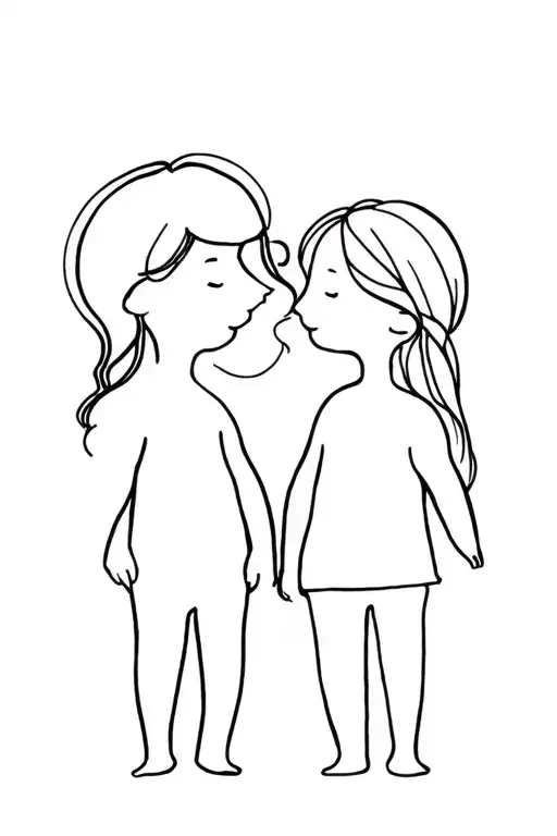 Continuous Thin Line Representing 2 Children