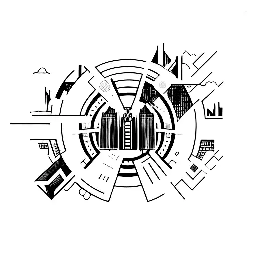 A Futuristic Skyline With Neon Gaming Symbols As Buildings