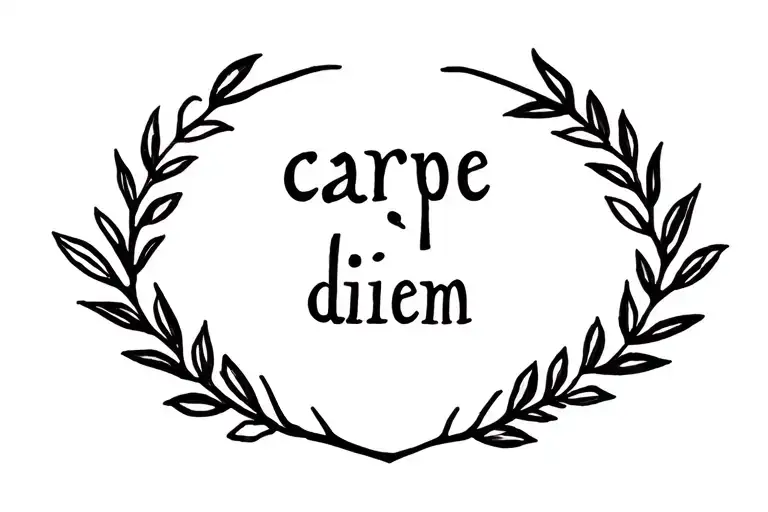 Carpe Diem With Laurel Branch On The Side With Line Design