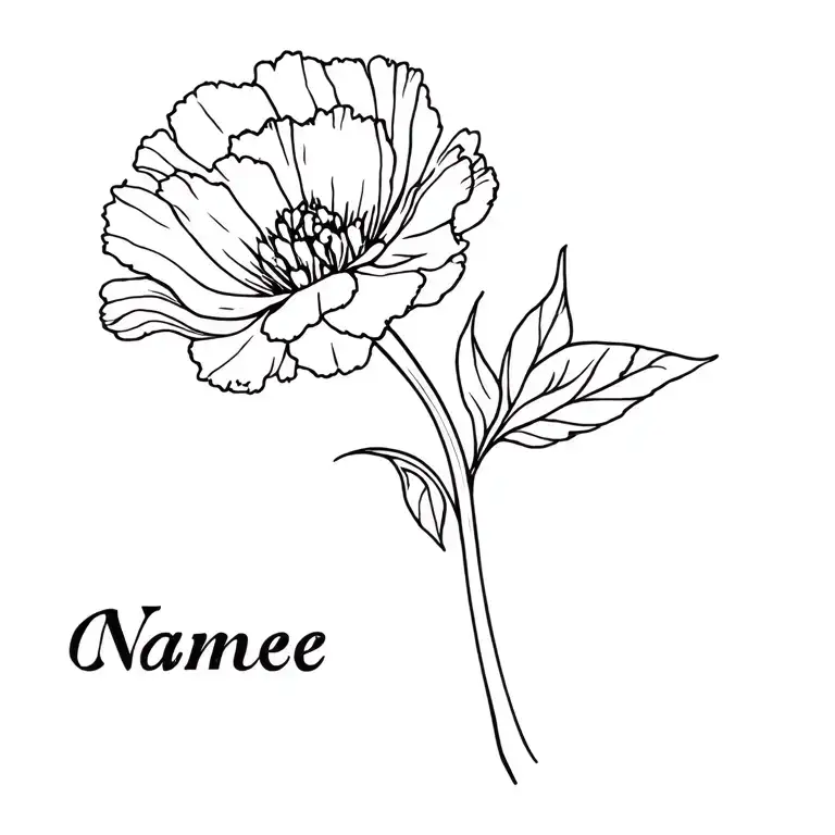 Fine Line Carnation Flower With Stem Name Written