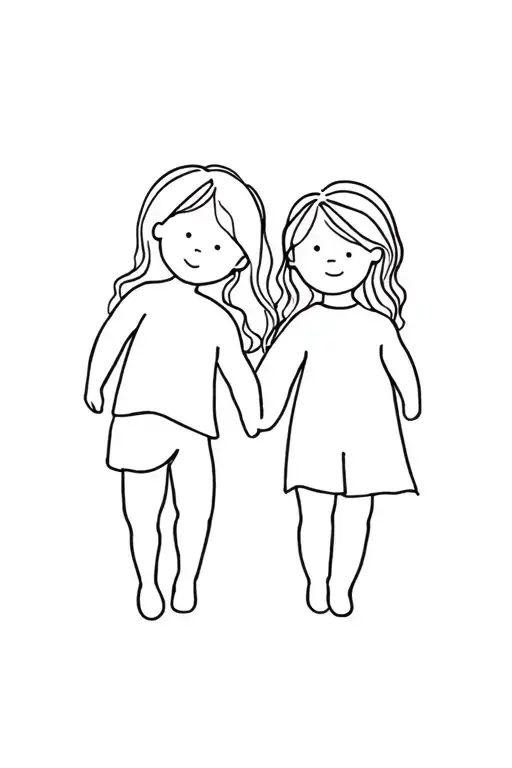 Continuous Thin Line Representing 2 Children